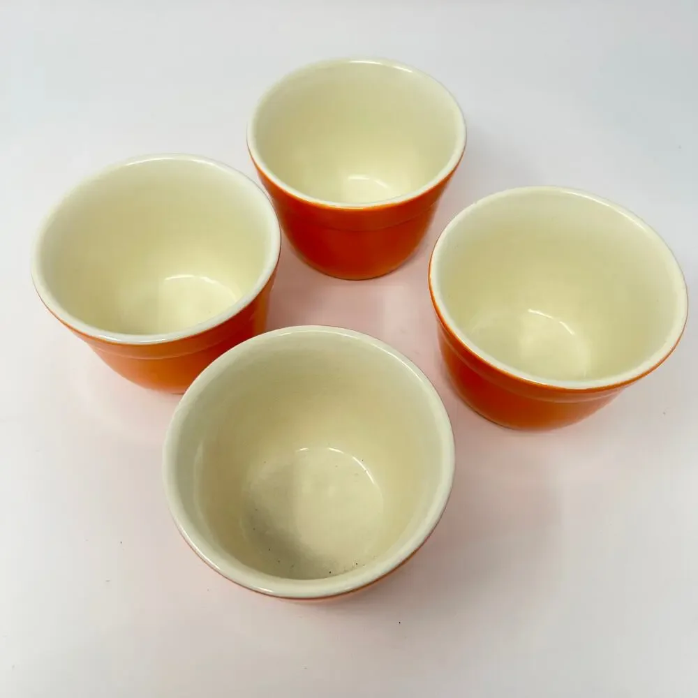 Crate and Barrel Addison Orange Ceramic Ramekins Set of 4 Vintage Portugal Bowls